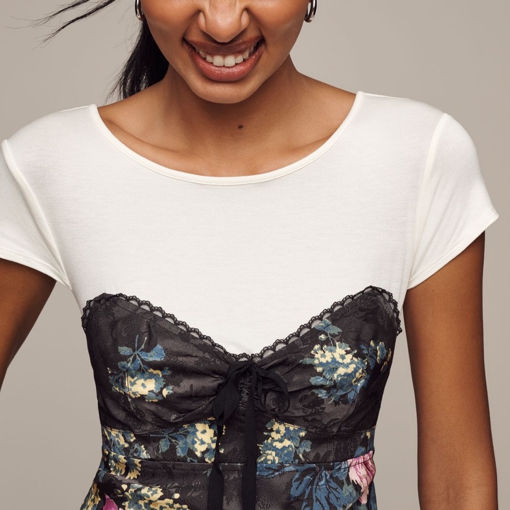 Floral Lace Bustier Top with White Tee